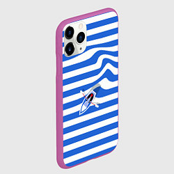 Чехол iPhone 11 Pro матовый Лодка плывет по тельняшке, цвет: 3D-фиолетовый — фото 2