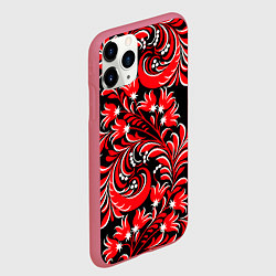 Чехол iPhone 11 Pro матовый Хохлома - красная роспись, цвет: 3D-малиновый — фото 2