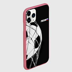 Чехол iPhone 11 Pro матовый Футбольный мяч в сетке ворот, цвет: 3D-малиновый — фото 2