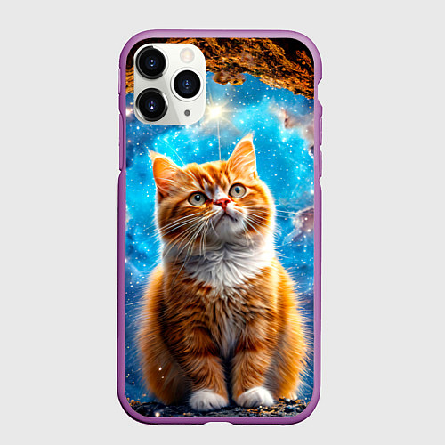 Чехол iPhone 11 Pro матовый Манчкин в космосе / 3D-Фиолетовый – фото 1