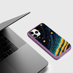 Чехол iPhone 11 Pro матовый Оранжевая краска на бирюзовой текстуре, цвет: 3D-фиолетовый — фото 2