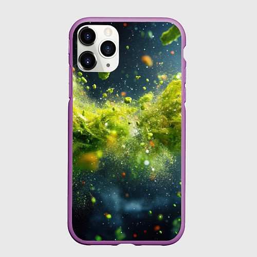 Чехол iPhone 11 Pro матовый Зеленая слизь в движении / 3D-Фиолетовый – фото 1