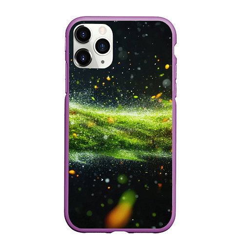 Чехол iPhone 11 Pro матовый Текстурная зеленая абстракция / 3D-Фиолетовый – фото 1