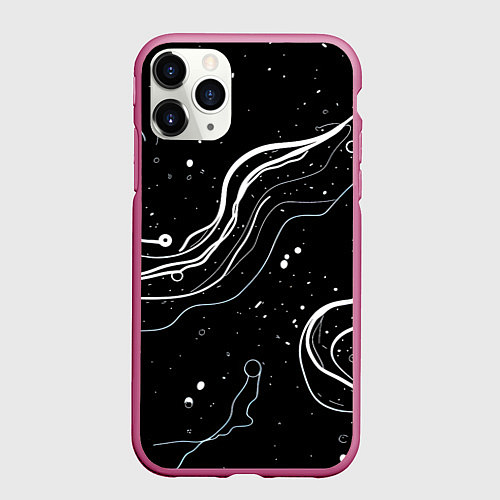 Чехол iPhone 11 Pro матовый Белые линии абстракция / 3D-Малиновый – фото 1