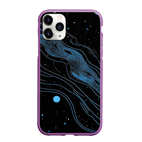 Чехол iPhone 11 Pro матовый Синие тонкие линии / 3D-Фиолетовый – фото 1