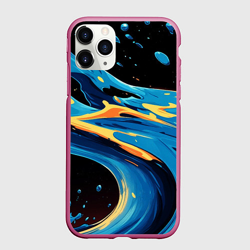 Чехол iPhone 11 Pro матовый Синяя волна из красок / 3D-Малиновый – фото 1