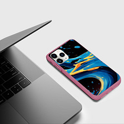 Чехол iPhone 11 Pro матовый Синяя волна из красок, цвет: 3D-малиновый — фото 2