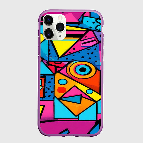 Чехол iPhone 11 Pro матовый Кислая геометрия / 3D-Фиолетовый – фото 1