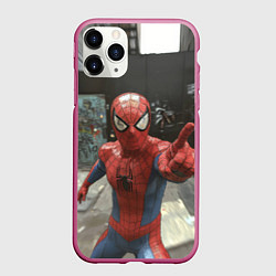 Чехол iPhone 11 Pro матовый Человек паук предупреждает, цвет: 3D-малиновый