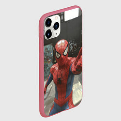Чехол iPhone 11 Pro матовый Человек паук предупреждает, цвет: 3D-малиновый — фото 2
