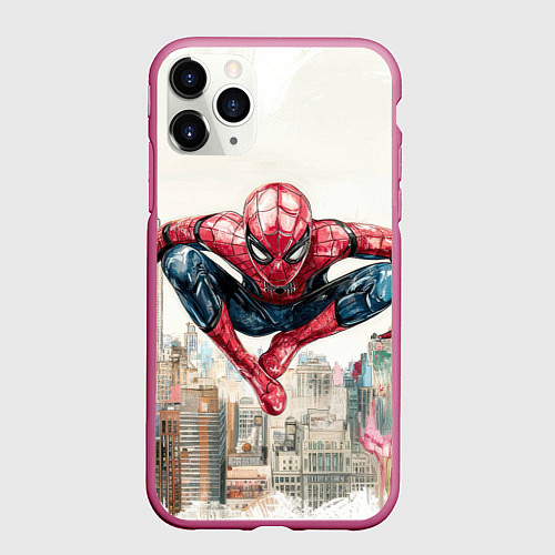Чехол iPhone 11 Pro матовый Человек паук паркур / 3D-Малиновый – фото 1