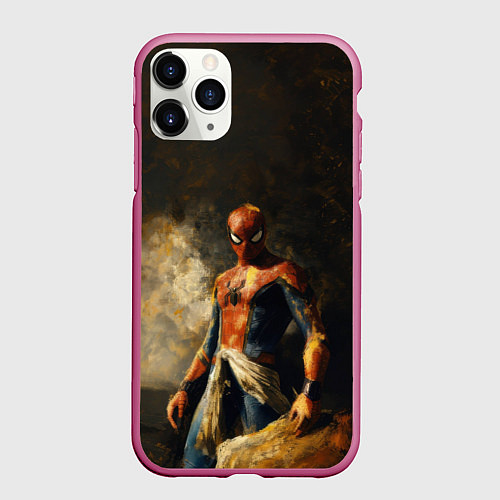 Чехол iPhone 11 Pro матовый Spider man poster / 3D-Малиновый – фото 1
