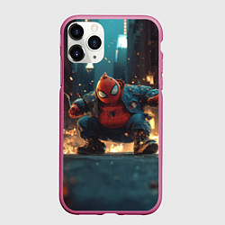Чехол iPhone 11 Pro матовый Толстый человек-паук, цвет: 3D-малиновый