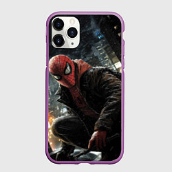Чехол iPhone 11 Pro матовый Человек-паук и поздняя ночь