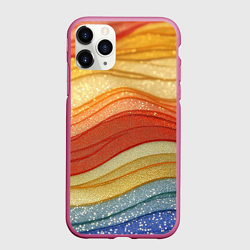 Чехол iPhone 11 Pro матовый Золотистые полосы абстракция / 3D-Малиновый – фото 1