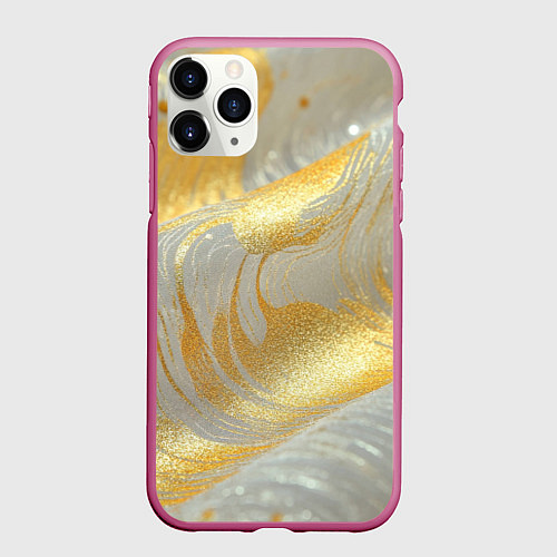 Чехол iPhone 11 Pro матовый Серо-золотая материя текстура / 3D-Малиновый – фото 1