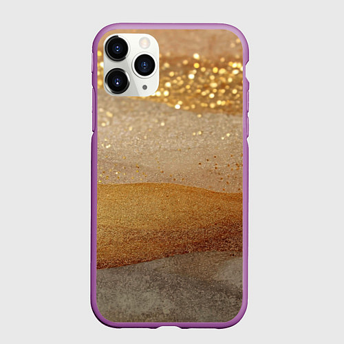 Чехол iPhone 11 Pro матовый Бежевые блестяшки текстура / 3D-Фиолетовый – фото 1