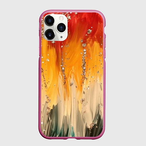Чехол iPhone 11 Pro матовый Красочная текстура с блестяшками / 3D-Малиновый – фото 1