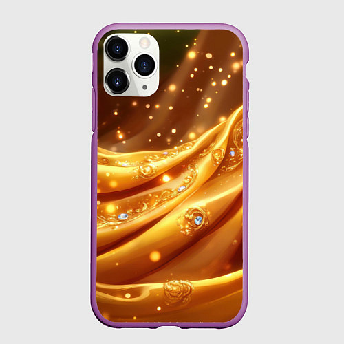 Чехол iPhone 11 Pro матовый Золотая ткань с блестками / 3D-Фиолетовый – фото 1