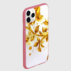 Чехол iPhone 11 Pro матовый Золотые листья на белом, цвет: 3D-малиновый — фото 2