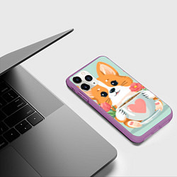 Чехол iPhone 11 Pro матовый Корги с поздравлениями - 8 марта, цвет: 3D-фиолетовый — фото 2