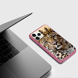 Чехол iPhone 11 Pro матовый Королевский леопард, цвет: 3D-малиновый — фото 2
