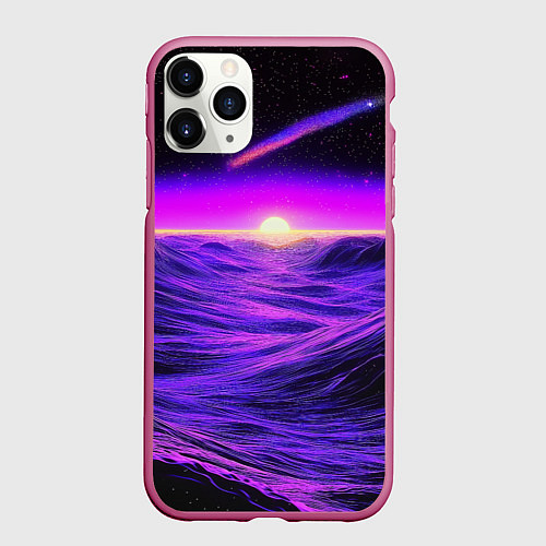 Чехол iPhone 11 Pro матовый Космический пейзаж и комета / 3D-Малиновый – фото 1