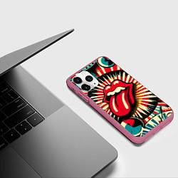 Чехол iPhone 11 Pro матовый Logo of the Rolling Stones - pop art, цвет: 3D-малиновый — фото 2