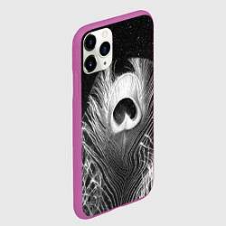 Чехол iPhone 11 Pro матовый Изогнутые белые перья павлина - чб иллюстрация, цвет: 3D-фиолетовый — фото 2