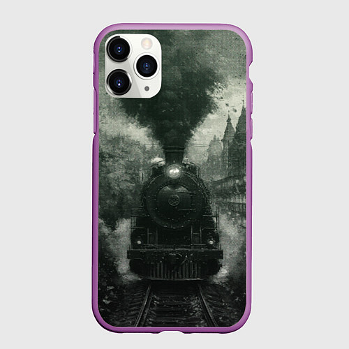 Чехол iPhone 11 Pro матовый Ретро иллюстрация паровоза / 3D-Фиолетовый – фото 1