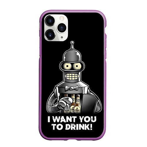 Чехол iPhone 11 Pro матовый Бендер - я хочу с тобой выпить / 3D-Фиолетовый – фото 1