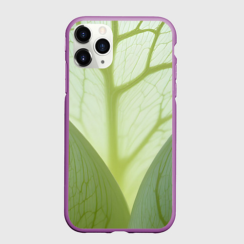 Чехол iPhone 11 Pro матовый Макро съемка листа / 3D-Фиолетовый – фото 1
