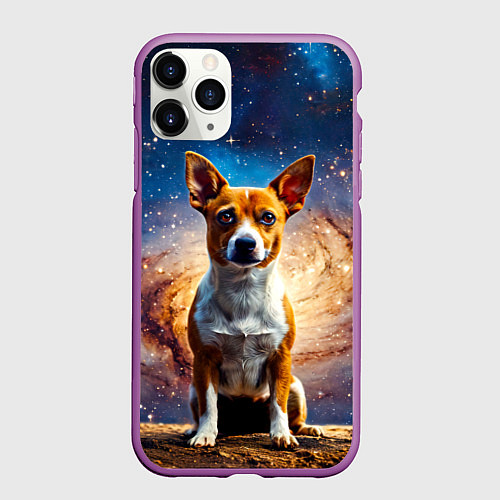 Чехол iPhone 11 Pro матовый Басенджи в космосе / 3D-Фиолетовый – фото 1