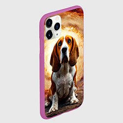 Чехол iPhone 11 Pro матовый Бассет-хаунд в космосе, цвет: 3D-фиолетовый — фото 2