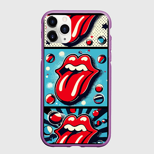 Чехол iPhone 11 Pro матовый Rolling Stones logo - pop art / 3D-Фиолетовый – фото 1