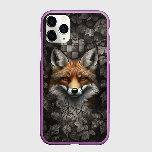 Чехол iPhone 11 Pro матовый Внимательный лис / 3D-Фиолетовый – фото 1