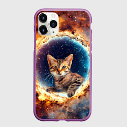 Чехол iPhone 11 Pro матовый Сингапурская кошка в космосе, цвет: 3D-фиолетовый