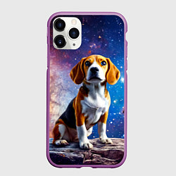 Чехол iPhone 11 Pro матовый Бигль в космосе, цвет: 3D-фиолетовый