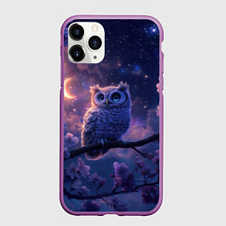Чехол iPhone 11 Pro матовый Ночная сова на ветке, цвет: 3D-фиолетовый