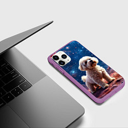 Чехол iPhone 11 Pro матовый Бишон в космосе, цвет: 3D-фиолетовый — фото 2