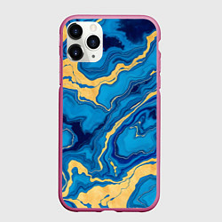 Чехол iPhone 11 Pro матовый Синий мрамор с золотом