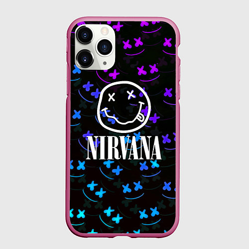 Чехол iPhone 11 Pro матовый Nirvana x marshmello neon / 3D-Малиновый – фото 1