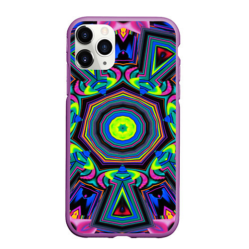 Чехол iPhone 11 Pro матовый Оптический узор неоновые краски / 3D-Фиолетовый – фото 1