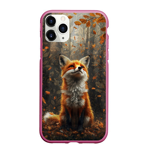 Чехол iPhone 11 Pro матовый Довольный лис в лесной чаще / 3D-Малиновый – фото 1