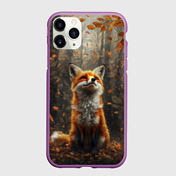 Чехол iPhone 11 Pro матовый Довольный лис в лесной чаще, цвет: 3D-фиолетовый