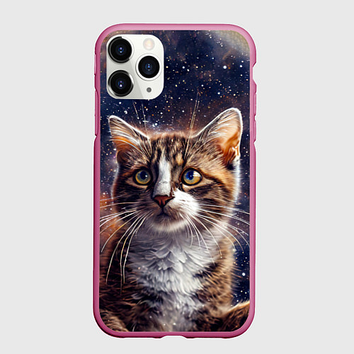 Чехол iPhone 11 Pro матовый Сноу-шу в космосе / 3D-Малиновый – фото 1