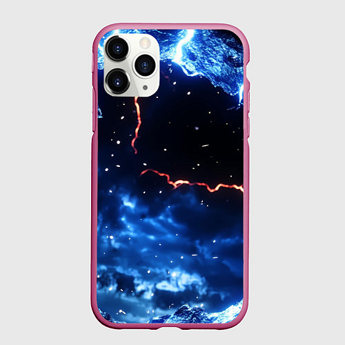 Чехол iPhone 11 Pro матовый Звезды и молнии в разломе плит / 3D-Малиновый – фото 1