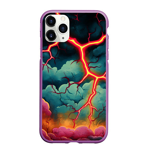 Чехол iPhone 11 Pro матовый Молнии в виде разлома / 3D-Фиолетовый – фото 1