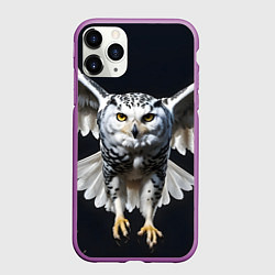 Чехол iPhone 11 Pro матовый Белая сова на темном фоне