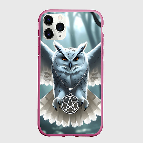 Чехол iPhone 11 Pro матовый Лес и белая сова / 3D-Малиновый – фото 1